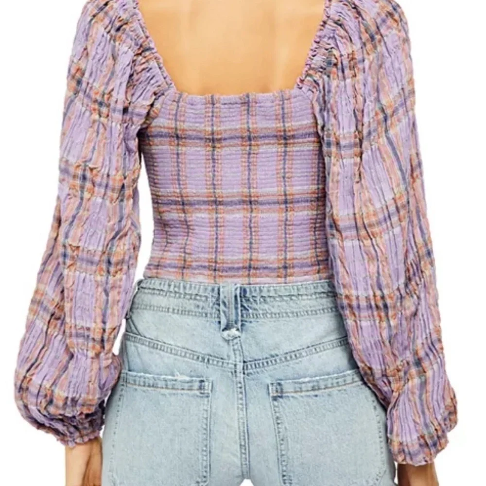 Free People Cherry Bomb cropped purple madras corset top size small petite SP - Picture 3 of 15